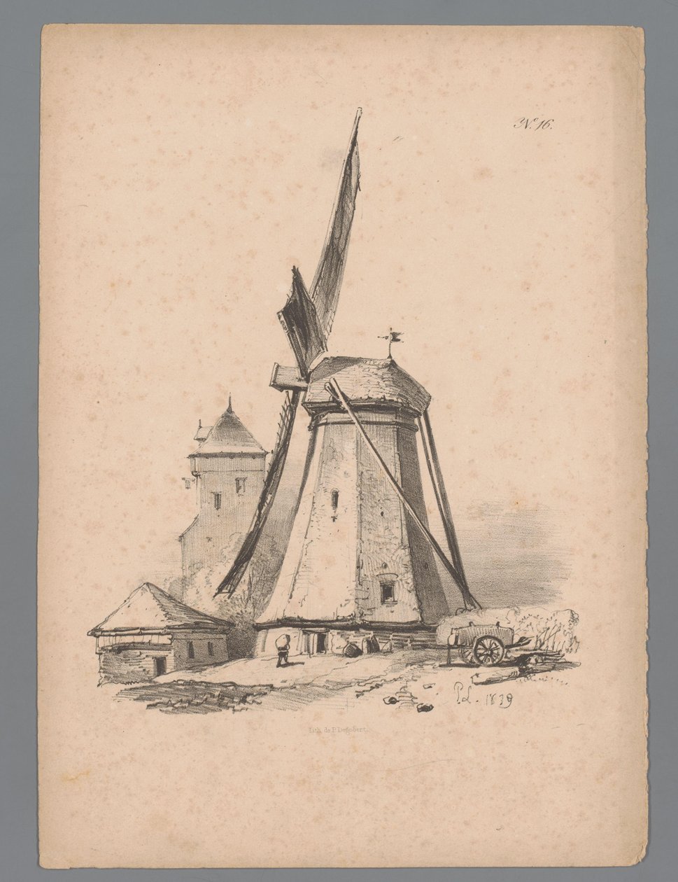 View of a Windmill Landscape Studies av Paulus Lauters (serietittel) Nouvelle suite de 40 études de paysages par P. Lauters (serietittel) av Paulus Lauters