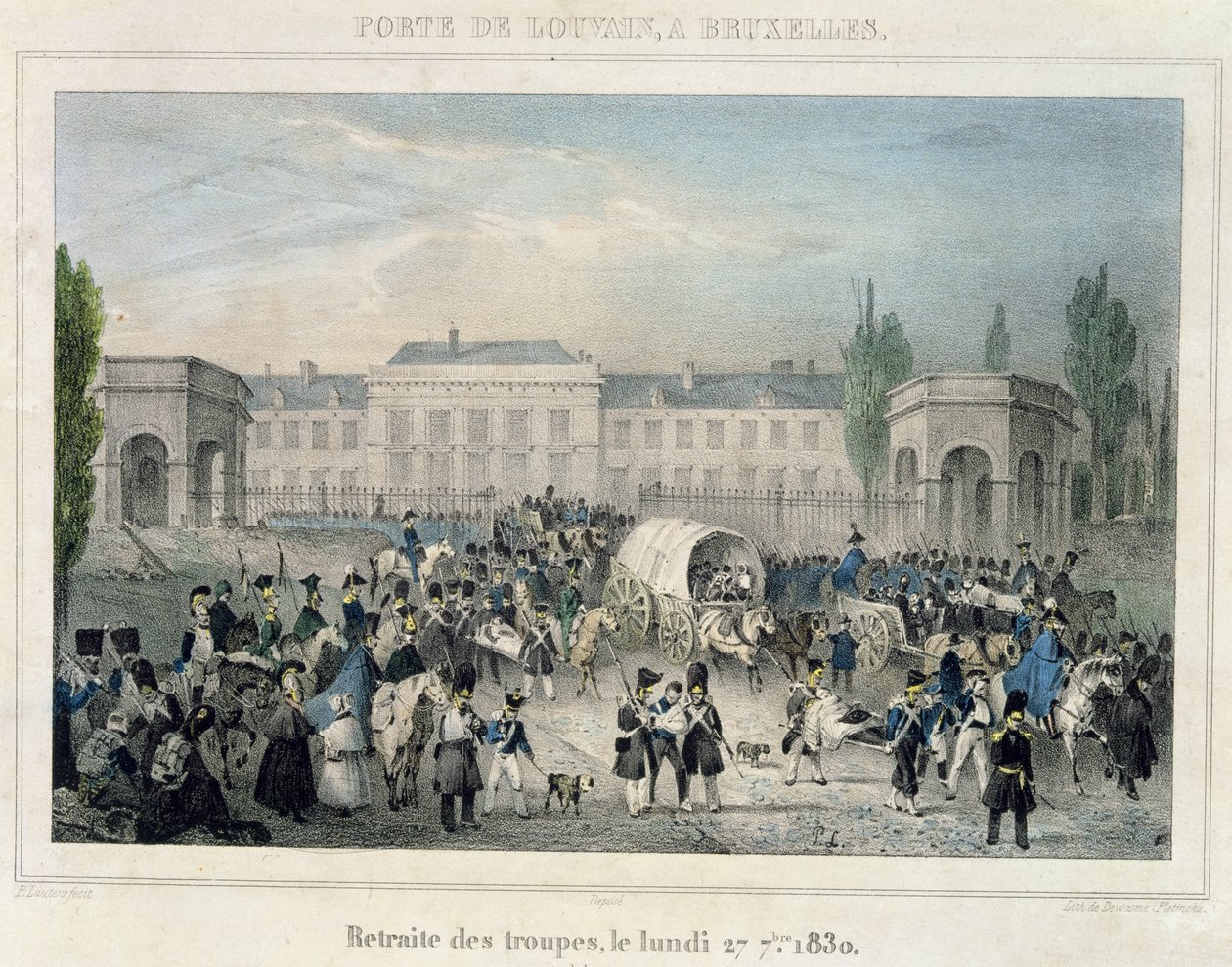 Porte de Louvain, Brussel: The Retreat of the Dutch Troops, 27. september 1830, gravert av Dewasme-Pletinckx av Paulus Lauters