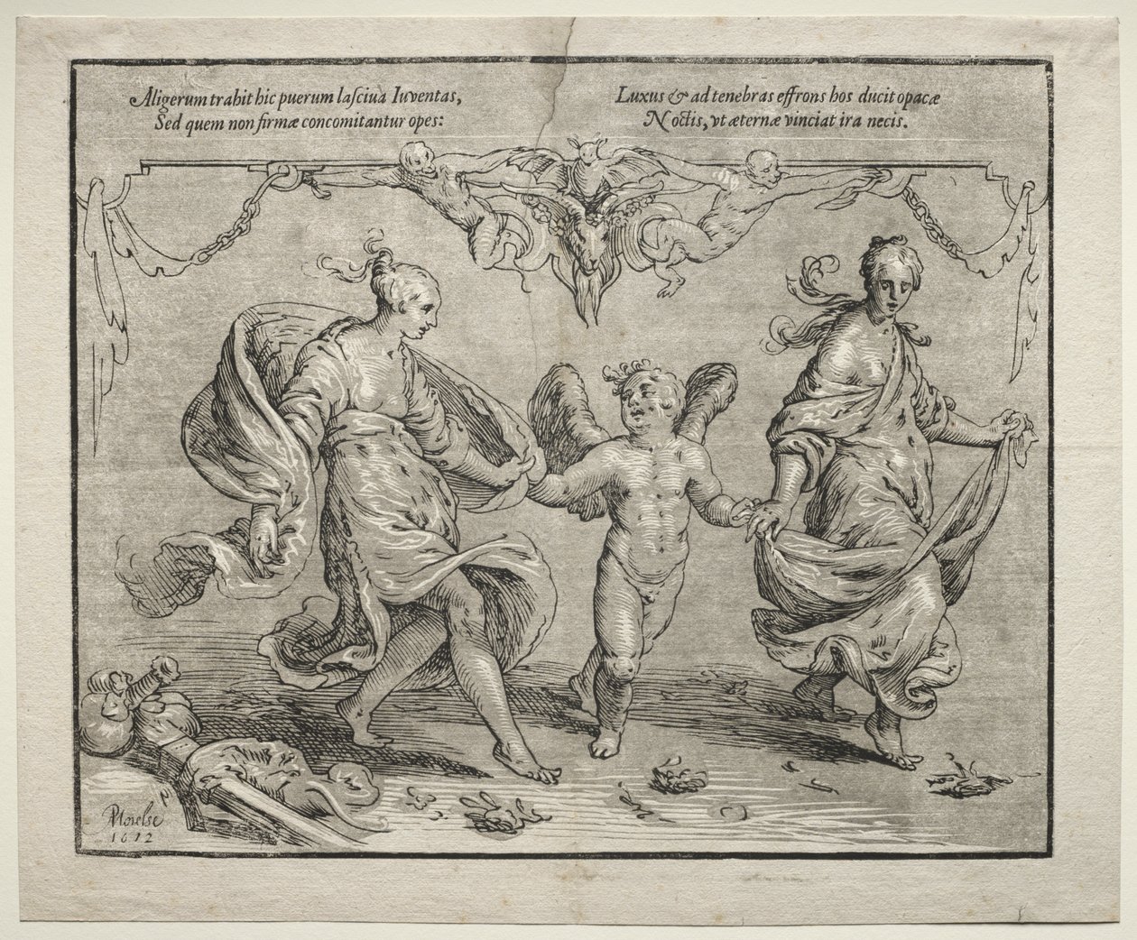 Amor danser med to allegoriske kvinner av Paulus Moreelse