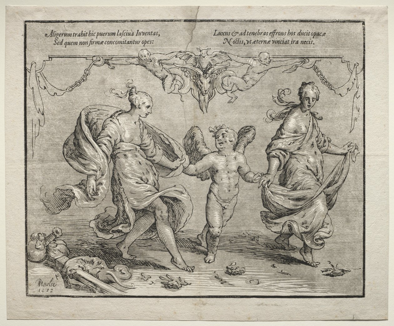 Amor danser med to allegoriske kvinner, 1612. av Paulus Moreelse