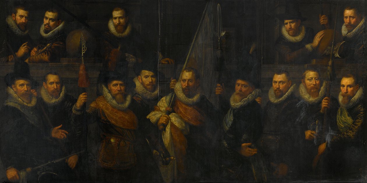 Offiserer og andre borgergardister fra det tredje distriktet i Amsterdam, under kommando av kaptein Jacob Gerritsz Hoyngh og løytnant Nanningh Florisz Cloeck av Paulus Moreelse