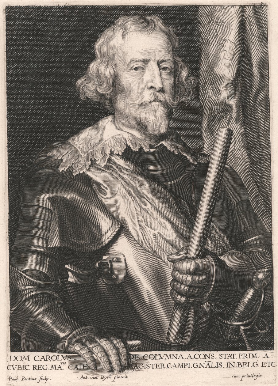 Dom Charles de Columna fra Cons. Det står Prim. en kubikk Reg. Matis Cath. Feltmesteren Gnalis i. Belgia Etc av Paulus Pontius