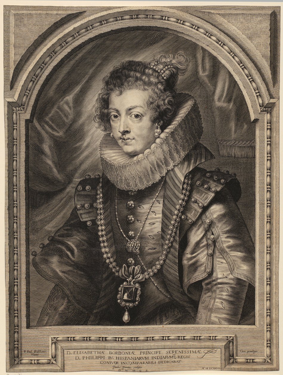 Portrett av dronning Elisabeth av Bourbon [Isabel de Borbón y Médicis] av Paulus Pontius