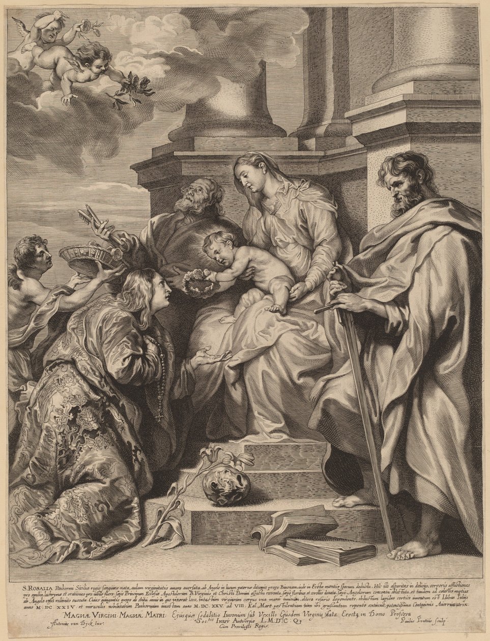 Den hellige Rosalia kronet av Jesusbarnet av Paulus Pontius, after Sir Anthony van Dyck