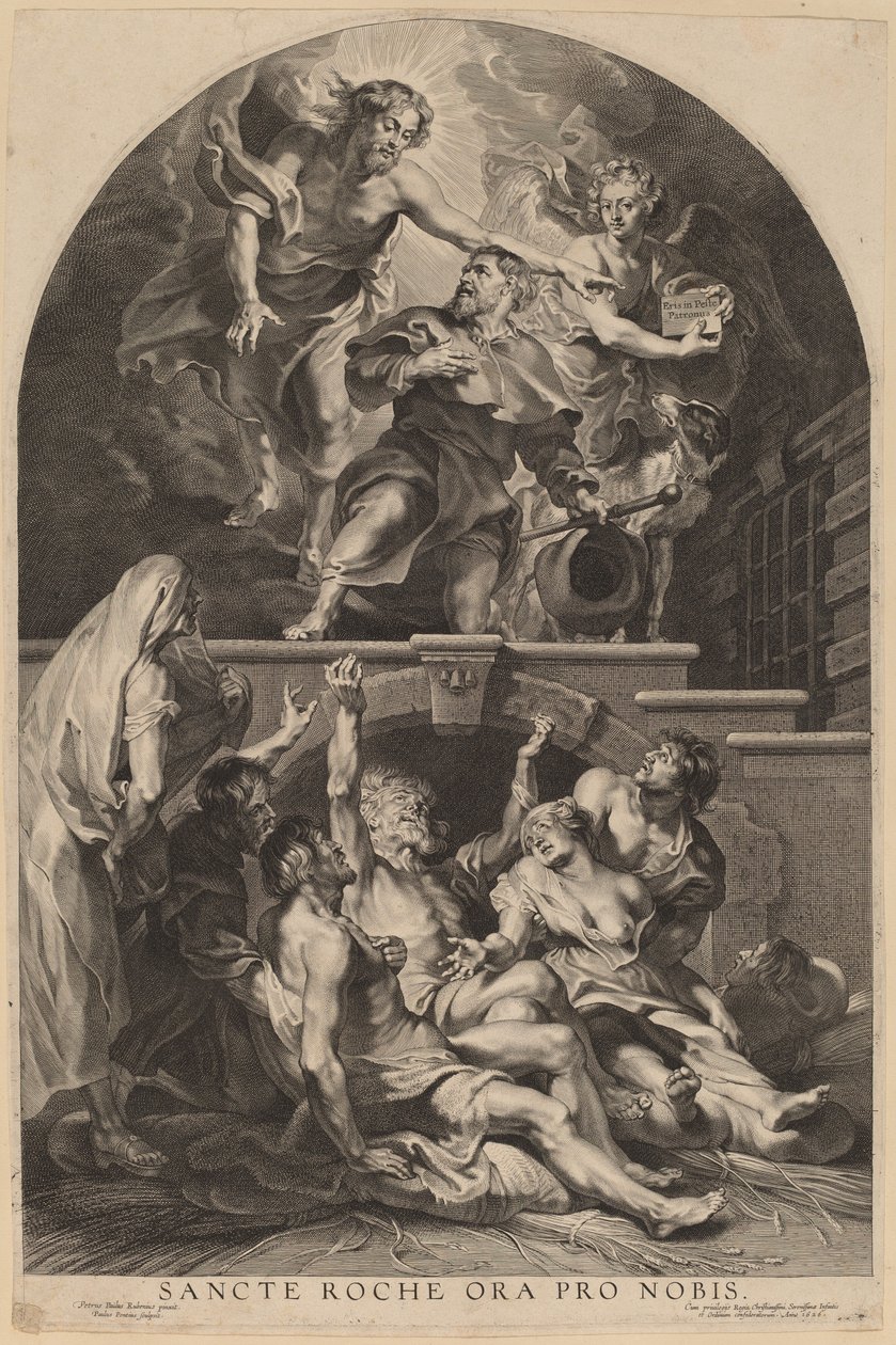 Jesus Kristus viser seg for Saint Roch av Paulus Pontius, after Sir Peter Paul Rubens