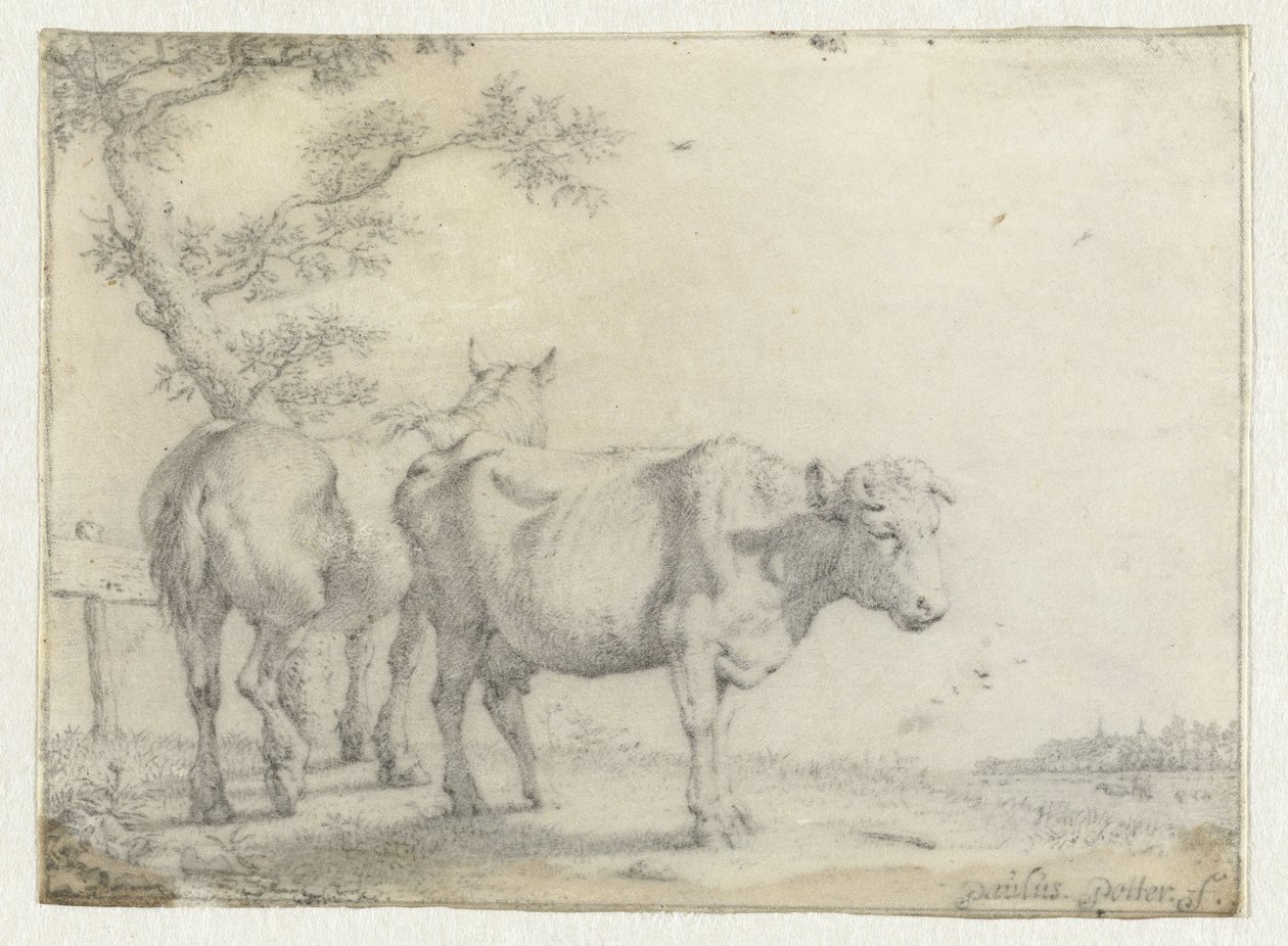 Hest og en ku ved et tre av Paulus Potter