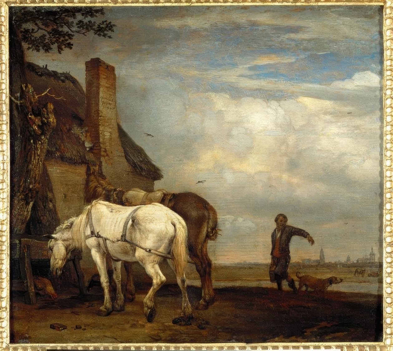 To hester foran en bondehytte. av Paulus Potter