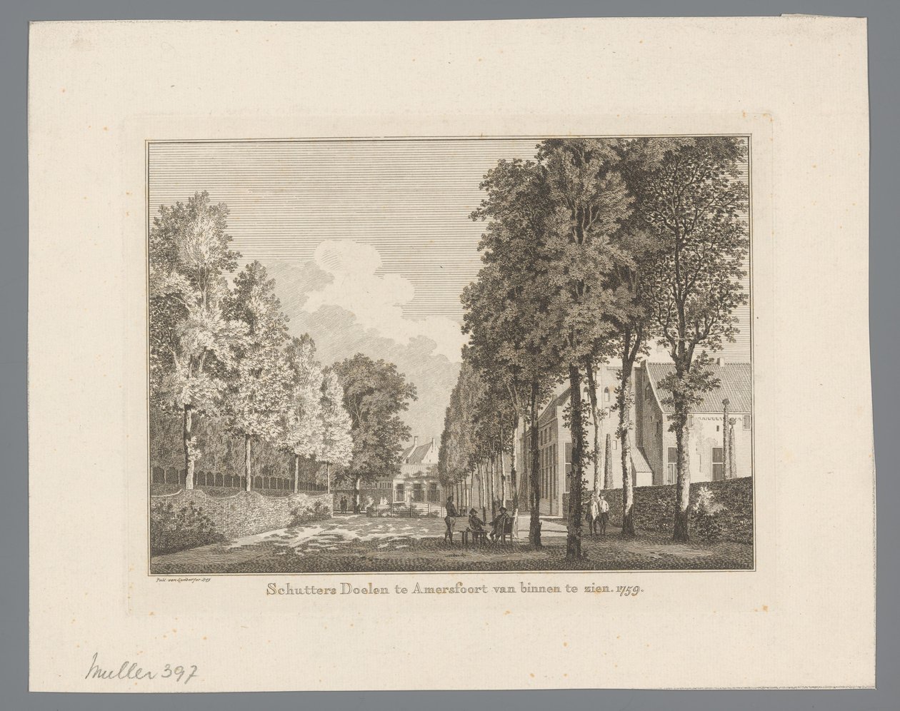 Utsikt over Doelen i Amersfoort Schutters Doelen i Amersfoort fra innsiden. 1759 (tittel på objekt) av Paulus van Liender