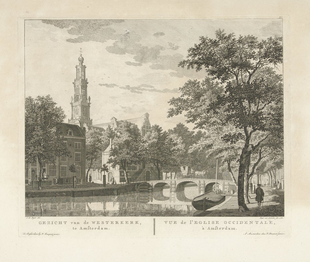 Utsikt over Westerkerk og Westerhal, sett fra Keizersgracht Utsikt over Westerkerk, i Amsterdam / Vue de l