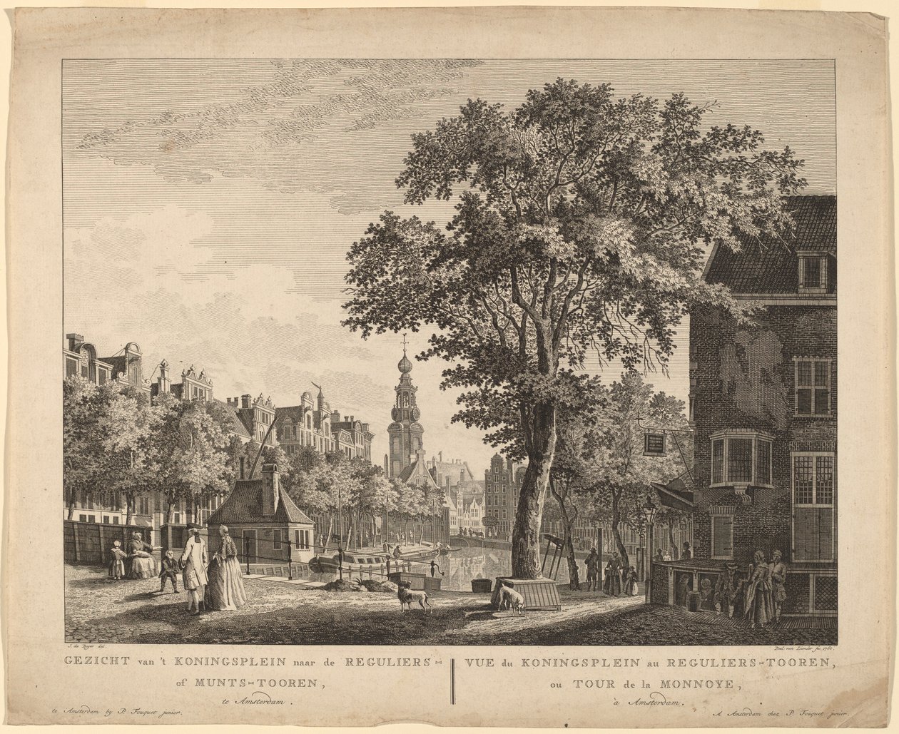 Utsikt fra Koningsplein til Reguliers eller Munts-Tooren, i Amsterdam av Paulus van Liender after Jan de Beyer