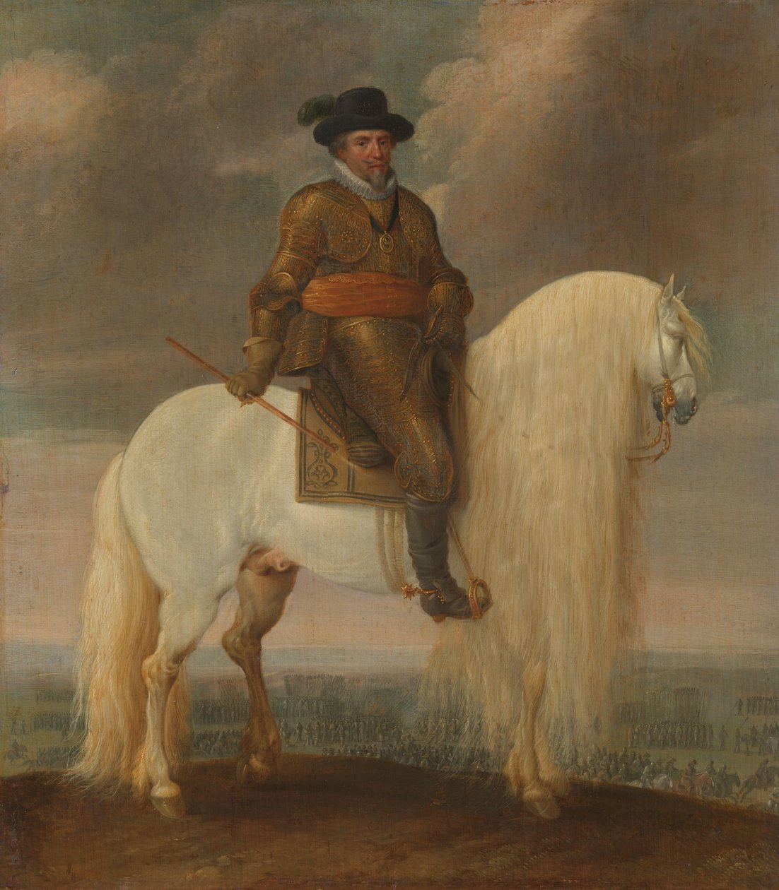 Prins Maurits på tvers av den hvite krigshest som ble presentert for ham etter hans seier i Nieuwpoort av Pauwels van Hillegaert