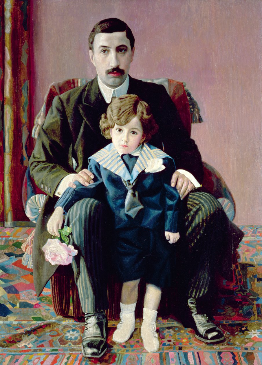 Portrett av Arman Frantsevich Aziber og hans sønn, 1915 av Pawel Nikolajewitsch Filonow