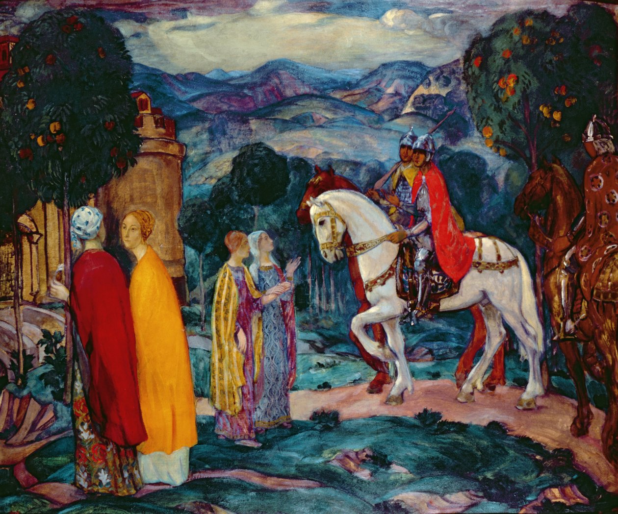 Møtet, 1913 (olje på papp) av Pavel Semenovich Naumov