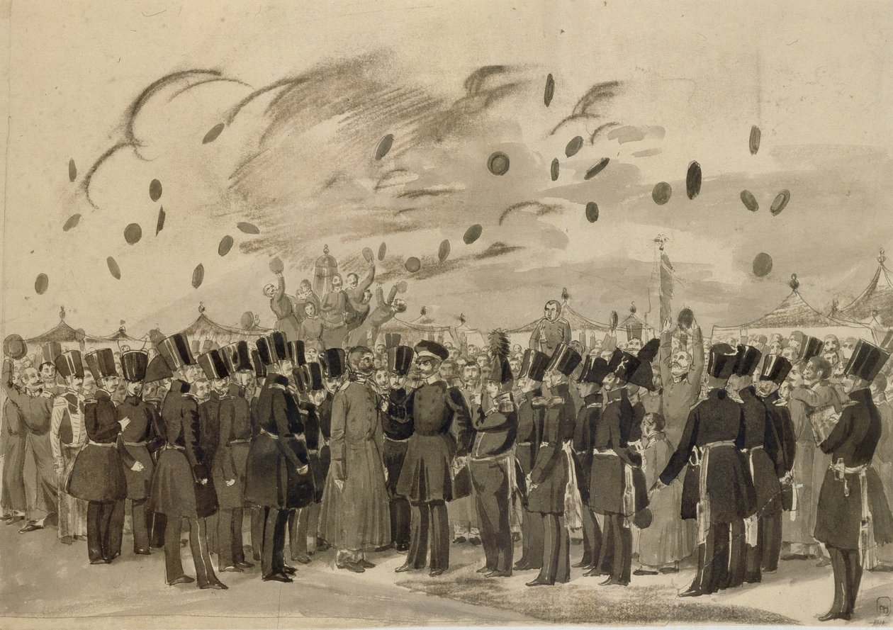Storhertug Mikhail Pavlovich besøker leiren til Life-Guard Finland Regiment 8. juli 1837, 1837 av Pavel Andreevich Fedotov