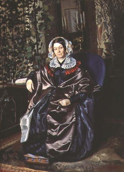 Portrett av Maria Pavlovna Druzhinina (d.1872) sent på 1840-tallet (olje på lerret) av Pavel Andreevich Fedotov