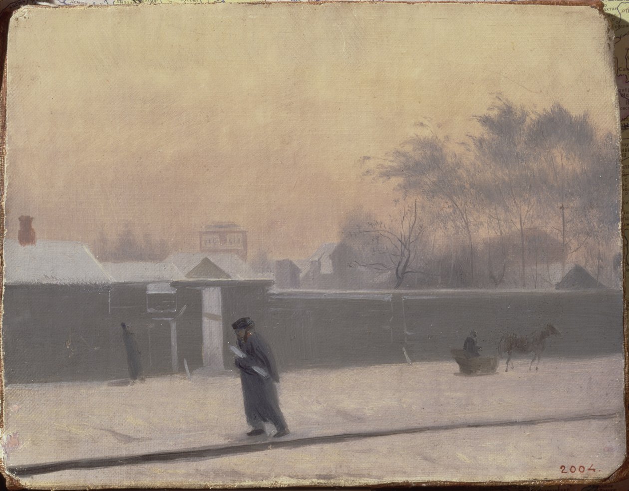Wintry Street på Vasilievsky Island, St. Petersburg, ca. 1851 av Pavel Andreevich Fedotov