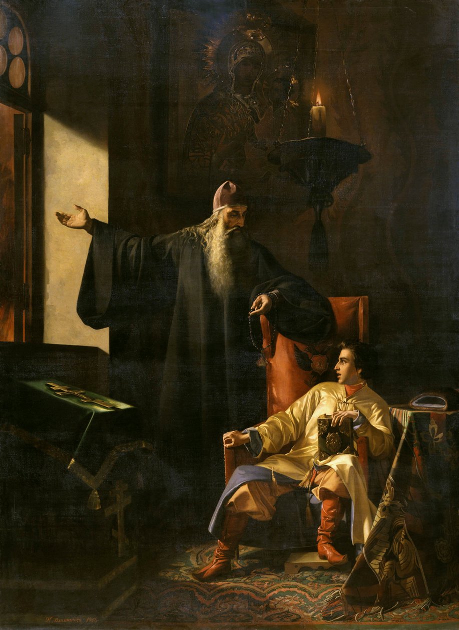 Ivan den grusomme og presten Silvester under brannen i Moskva i 1547
