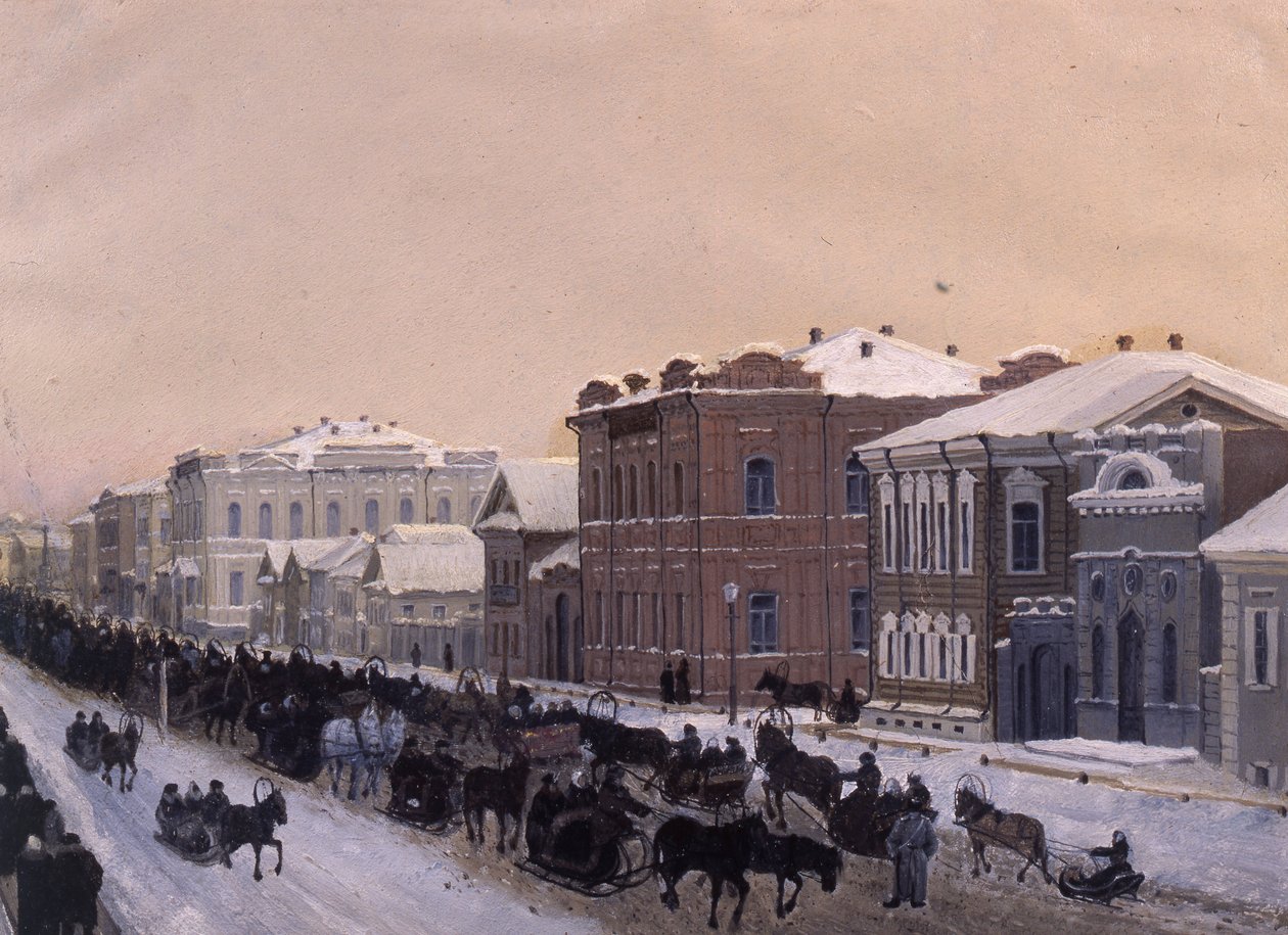 Tomsk, Magistratskaya Street under fastelavn i 1897, 1897. av Pavel Mikhaylovich Kosharov