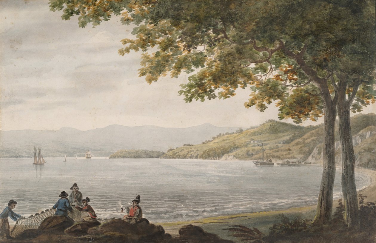 Shad Fishermen på bredden av Hudson River, 1811-ca. 1813. av Pavel Petrovic Svin