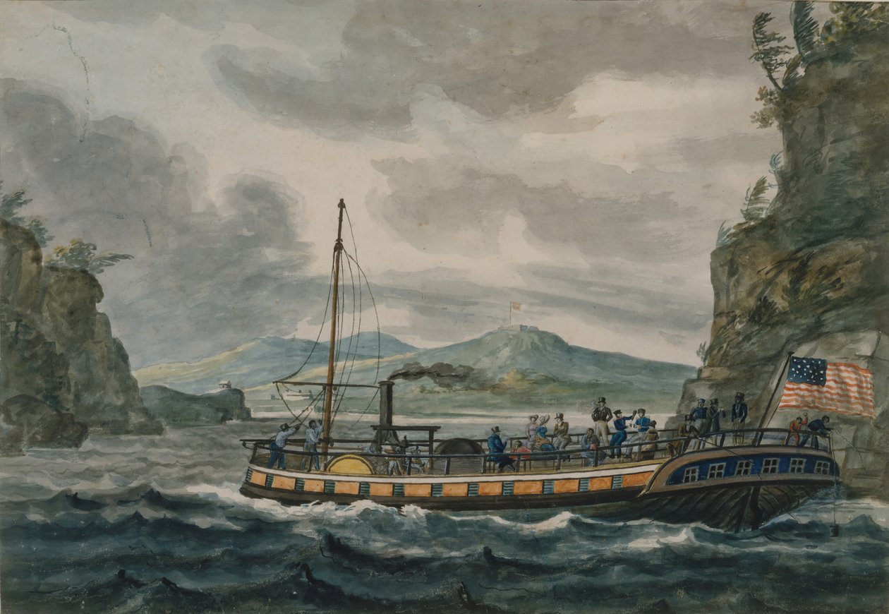 Dampbåtreise på Hudson River, 1811-ca.1813. av Pavel Petrovic Svin