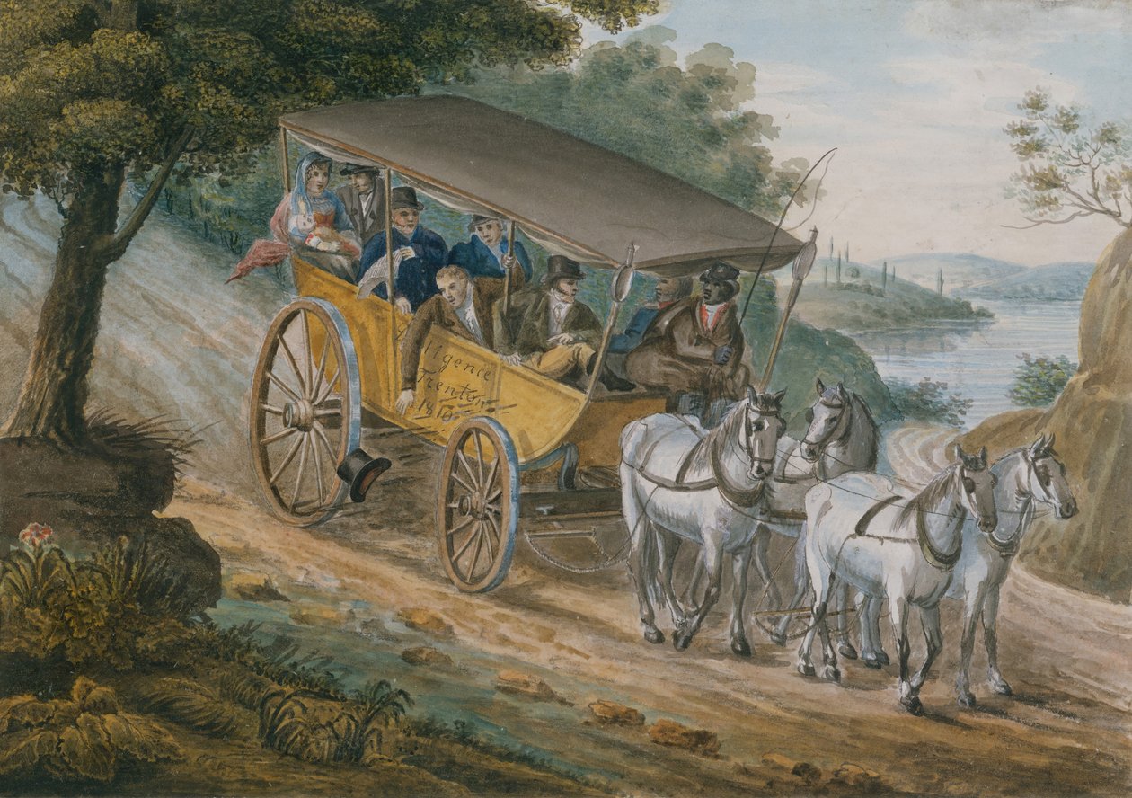 Reis med Stagecoach nær Trenton, New Jersey, 1811-ca. 1813. av Pavel Petrovic Svin