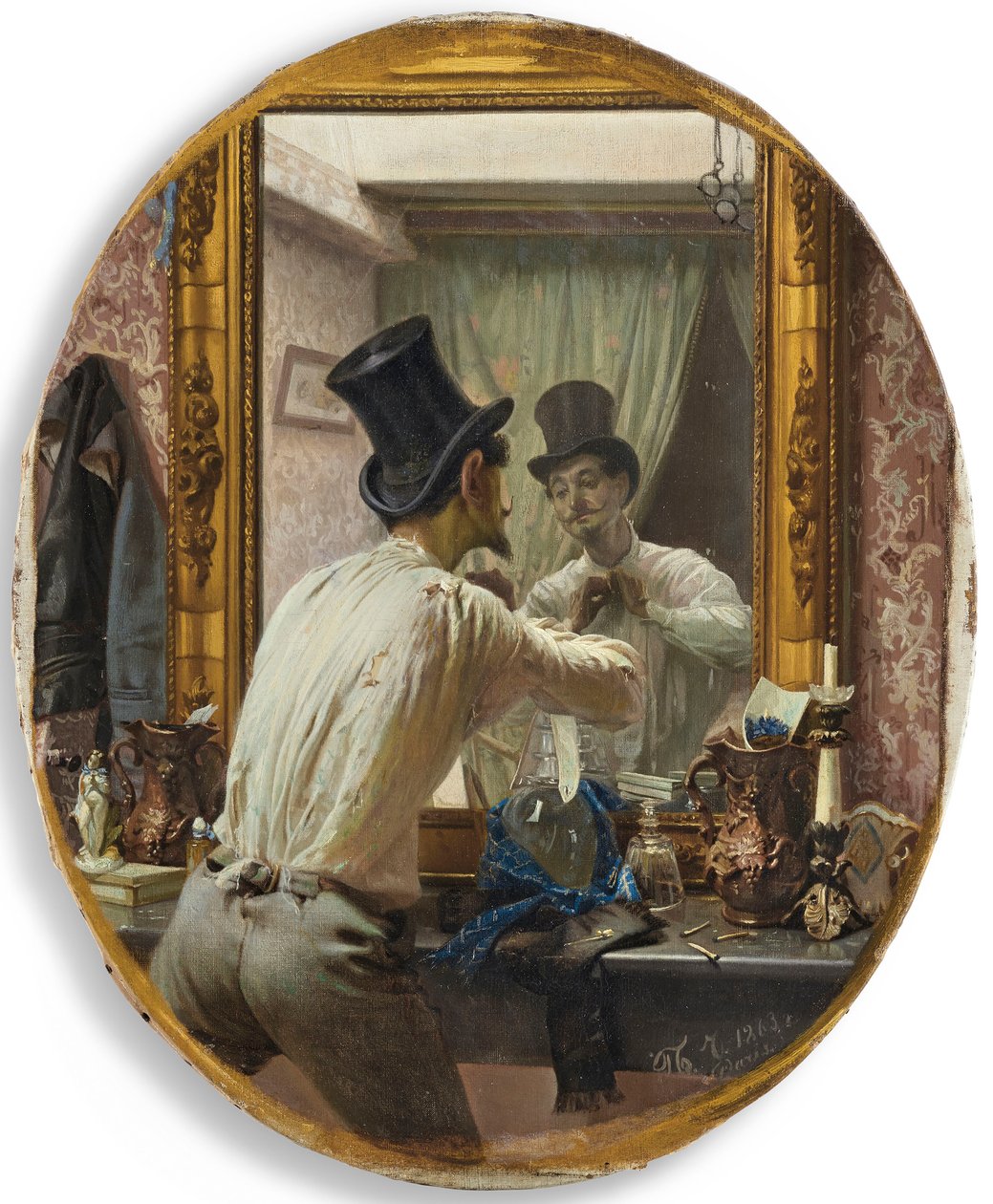 Franskmann gjør seg klar for bal populaire, 1863. av Pavel Petrovich Chistyakov