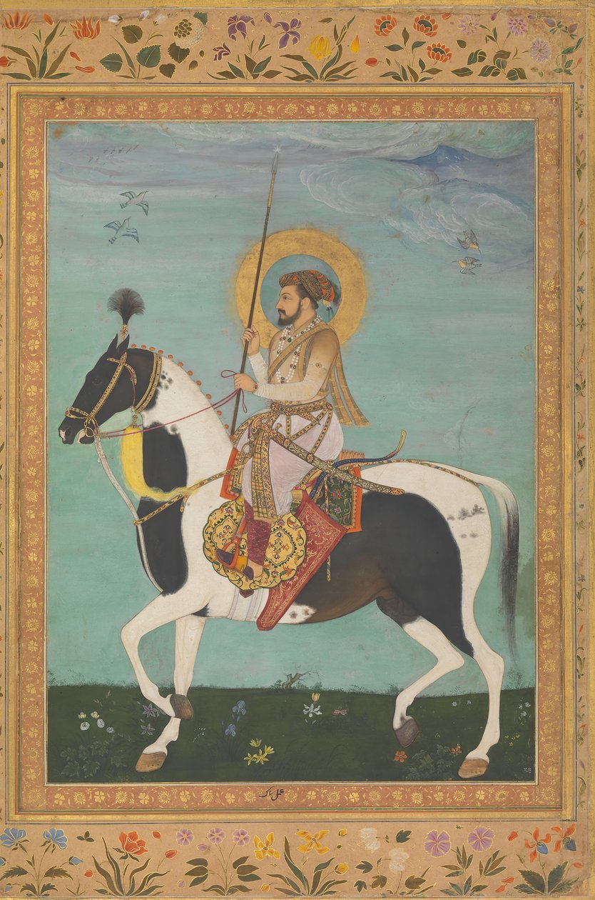 Shah Jahan på hesteryggen, Folio fra Shah Jahan-albumet, verso: ca. 1630, rekto: ca. 1530-50. av Payag