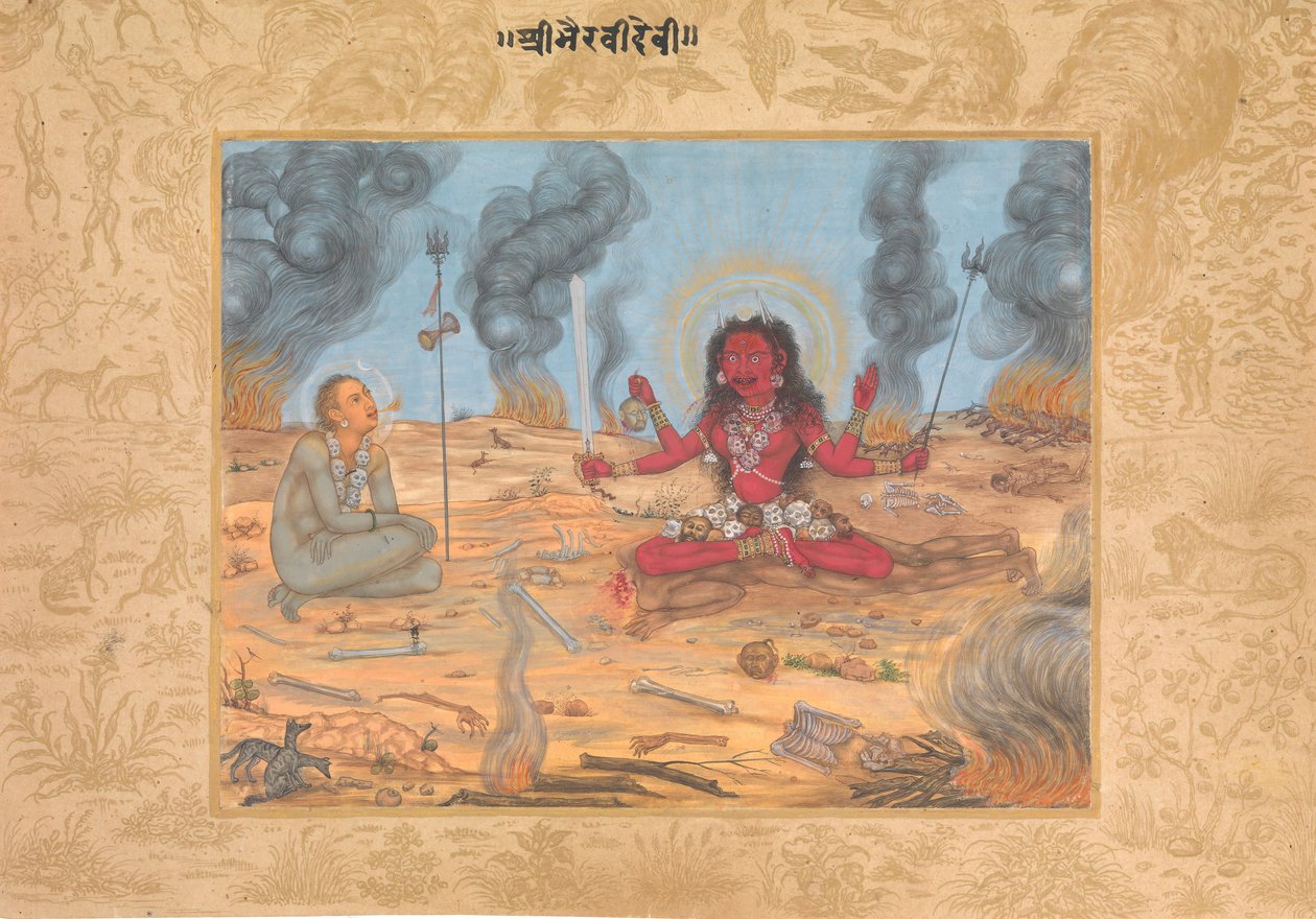 Gudinnen Bhairavi Devi med Shiva, Ka. 1630-35. av Payag.