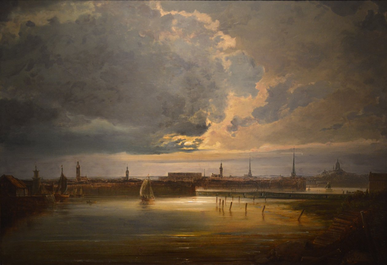 Månebelyst utsikt over Stockholm av Peder Balke