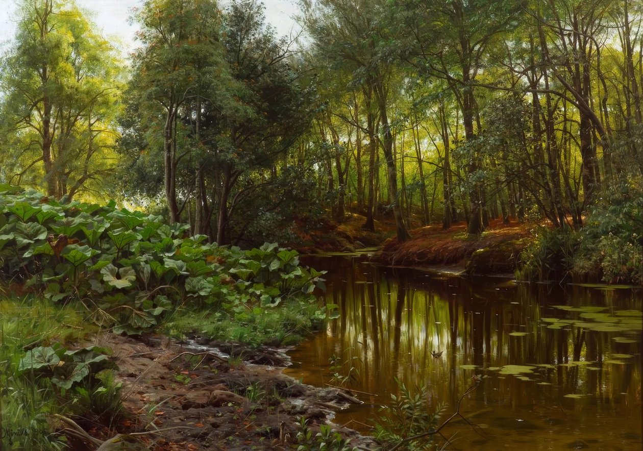 P.Mönsted, sommerdag ved skogsbekken av Peder Monsted