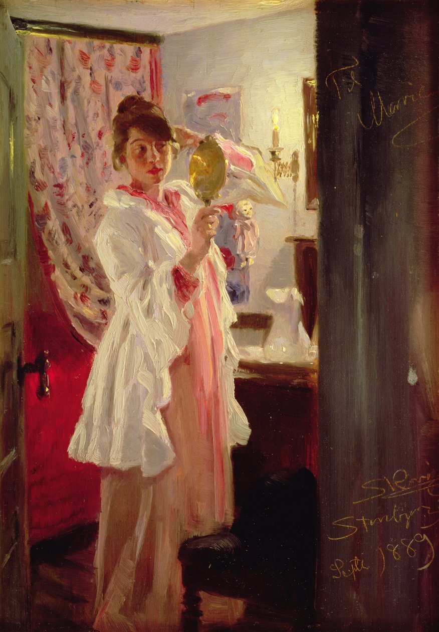 Interiør med kunstnerens kone, 1889 (panel) av Peder Severin Krøyer
