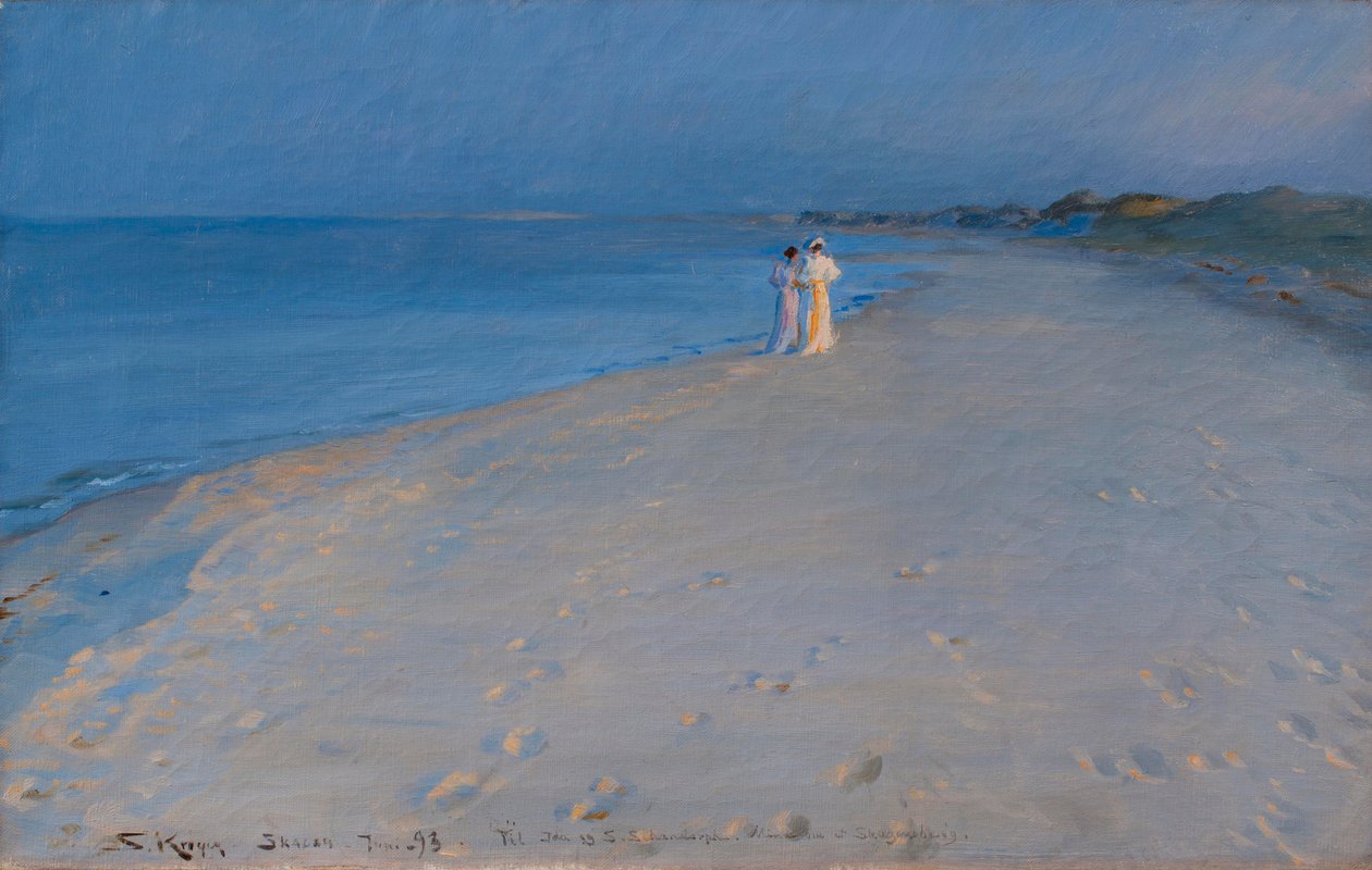 Sommerkveld på South Beach, Skagen. Anna Acher og Marie Krøyer av Peder Severin Krøyer