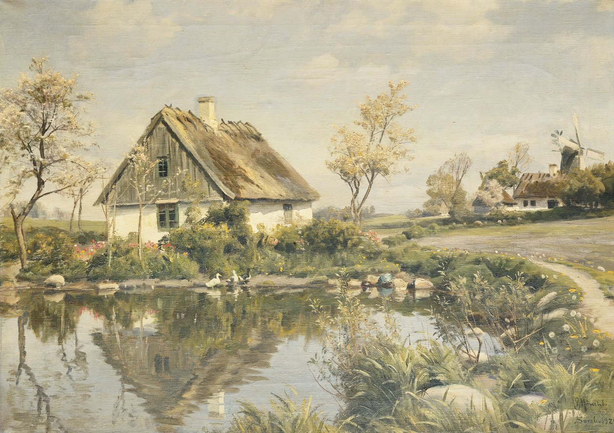 En hytte ved en dam av Peder Monsted