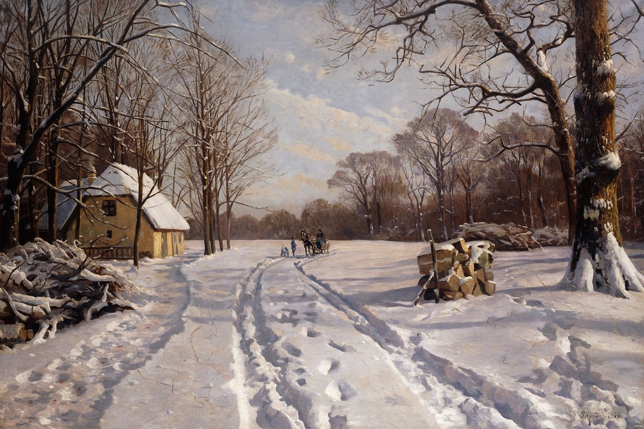 En kanetur gjennom et vinterlandskap av Peder Monsted