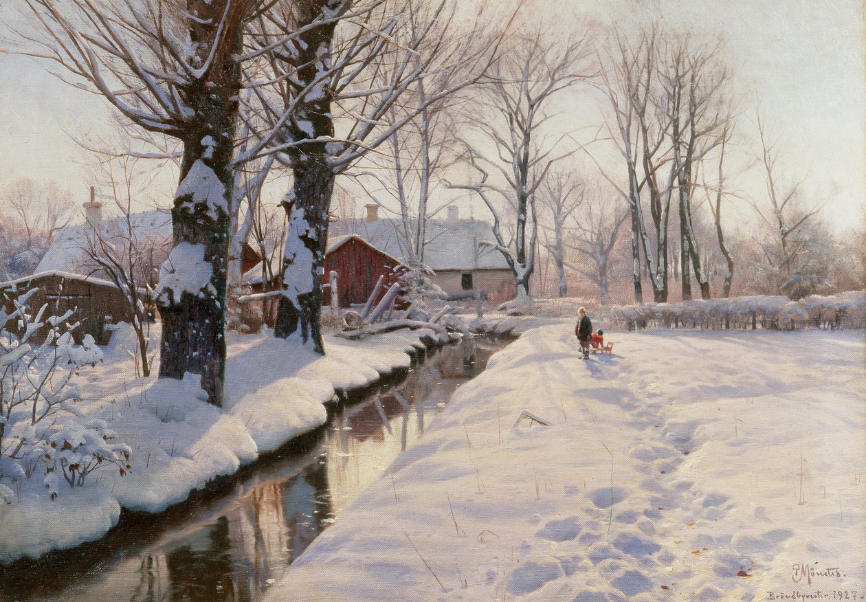 Et skogkledd vinterlandskap av Peder Monsted
