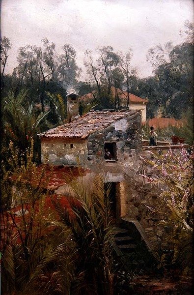 Italiensk scene med en villa av Peder Monsted