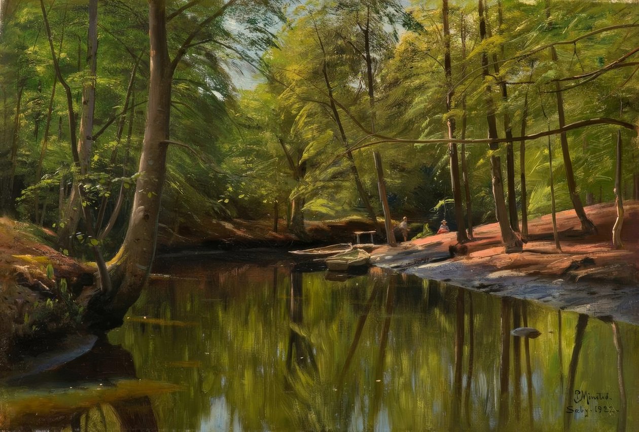 P.Mönsted, sommerdag ved skogsbekken av Peder Monsted