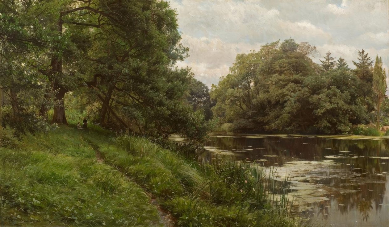 P.Mönsted, sommerdag ved vannet av Peder Monsted