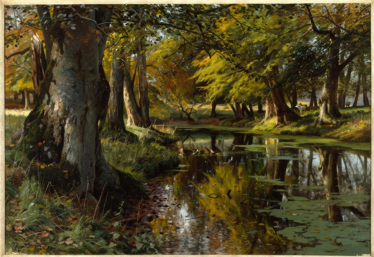 P. Mönsted, sensommer på skogsbekken av Peder Monsted