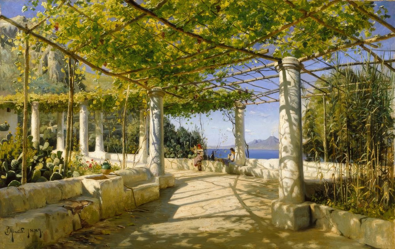 Pergola på Capri med utsikt over Vesuv av Peder Monsted