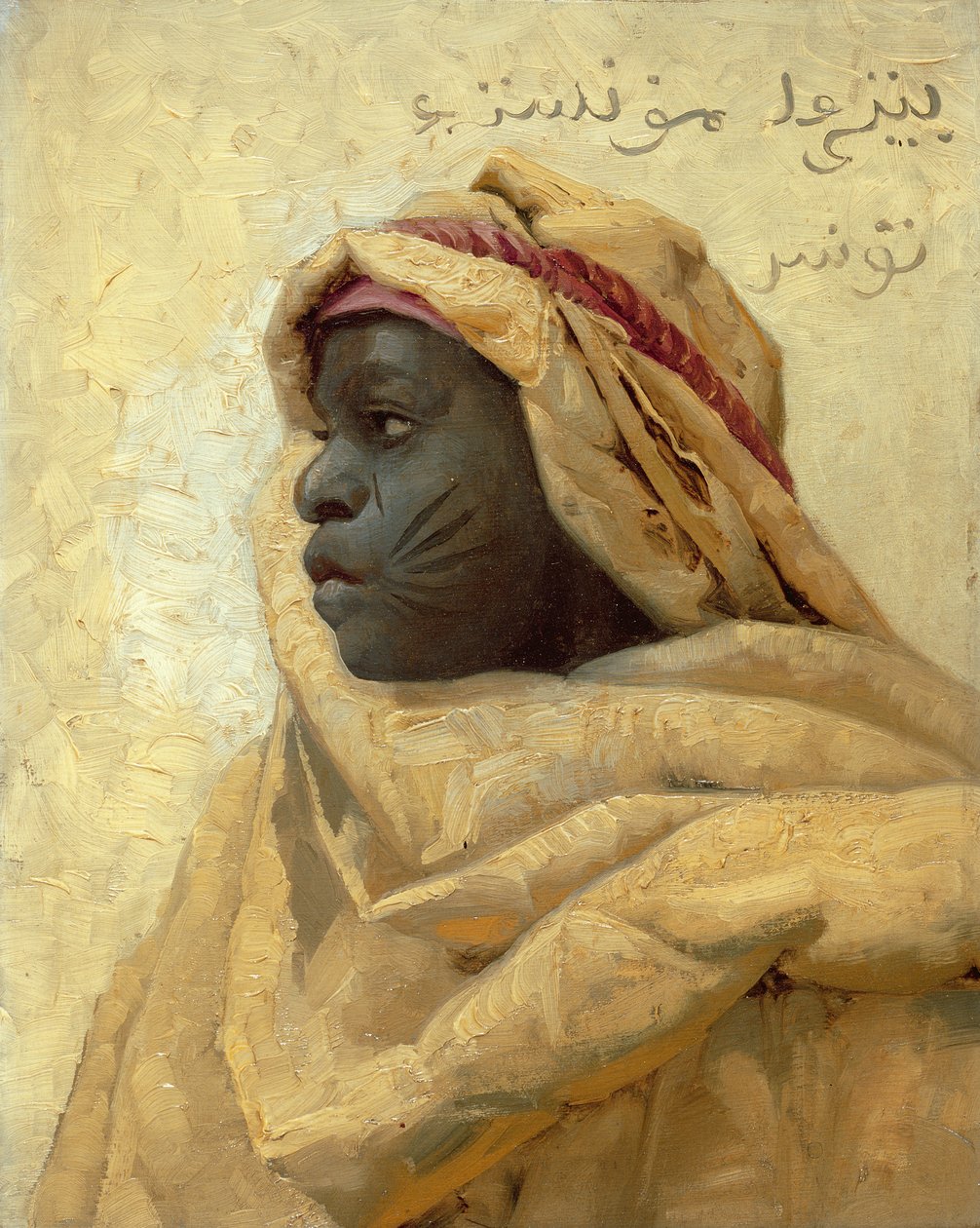 Portrett av en nubian (olje på panel) av Peder Monsted
