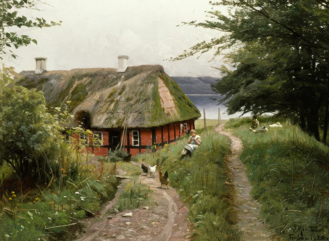 Sommeridyll foran rorbua av Peder Monsted