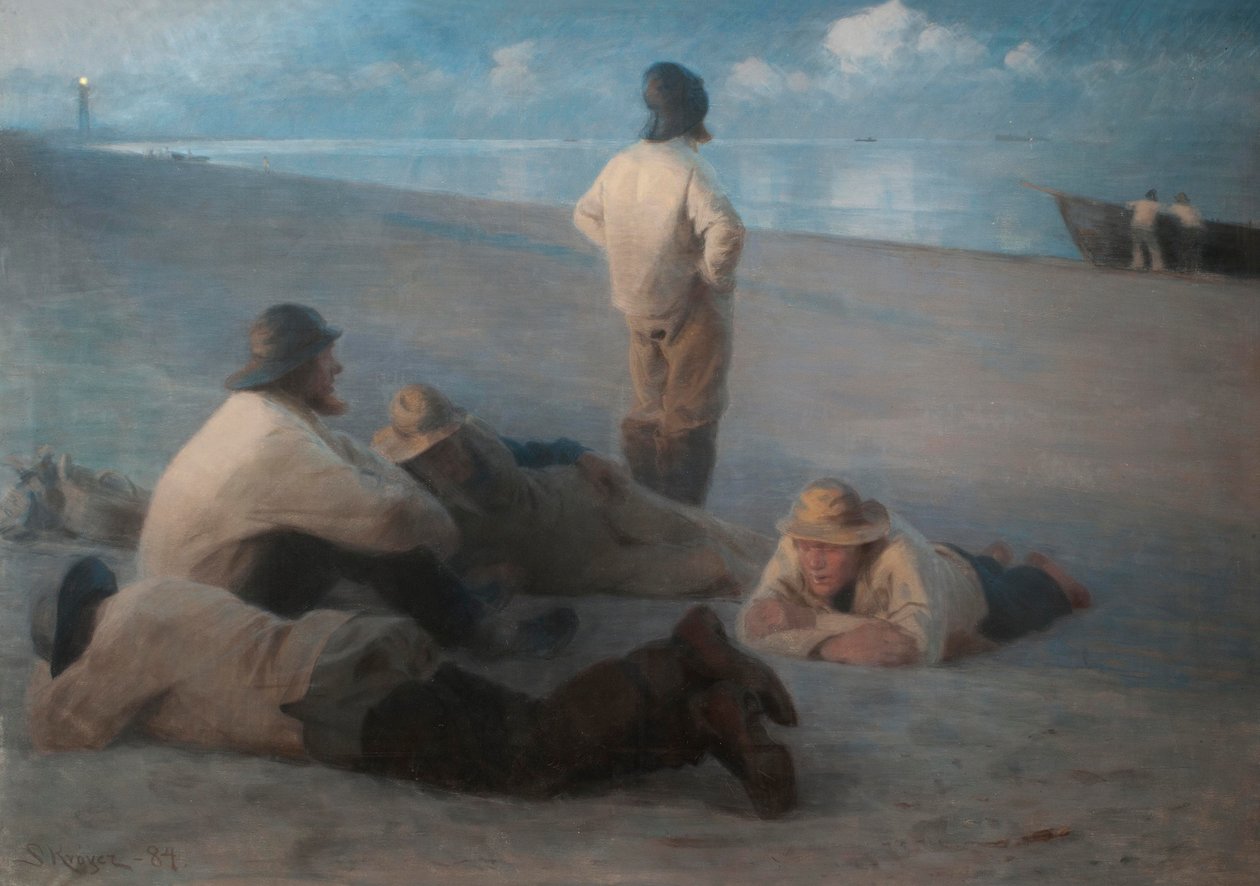 Sommerkveld på stranden ved Skagen, 1884 (pastell på lerret) av Peder Severin Krøyer