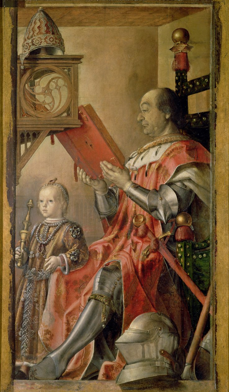 Portrett av Federigo da Montefeltro, hertugen av Urbino (1422-82) og hans sønn Guidobaldo (d.1508) av Pedro Berruguete