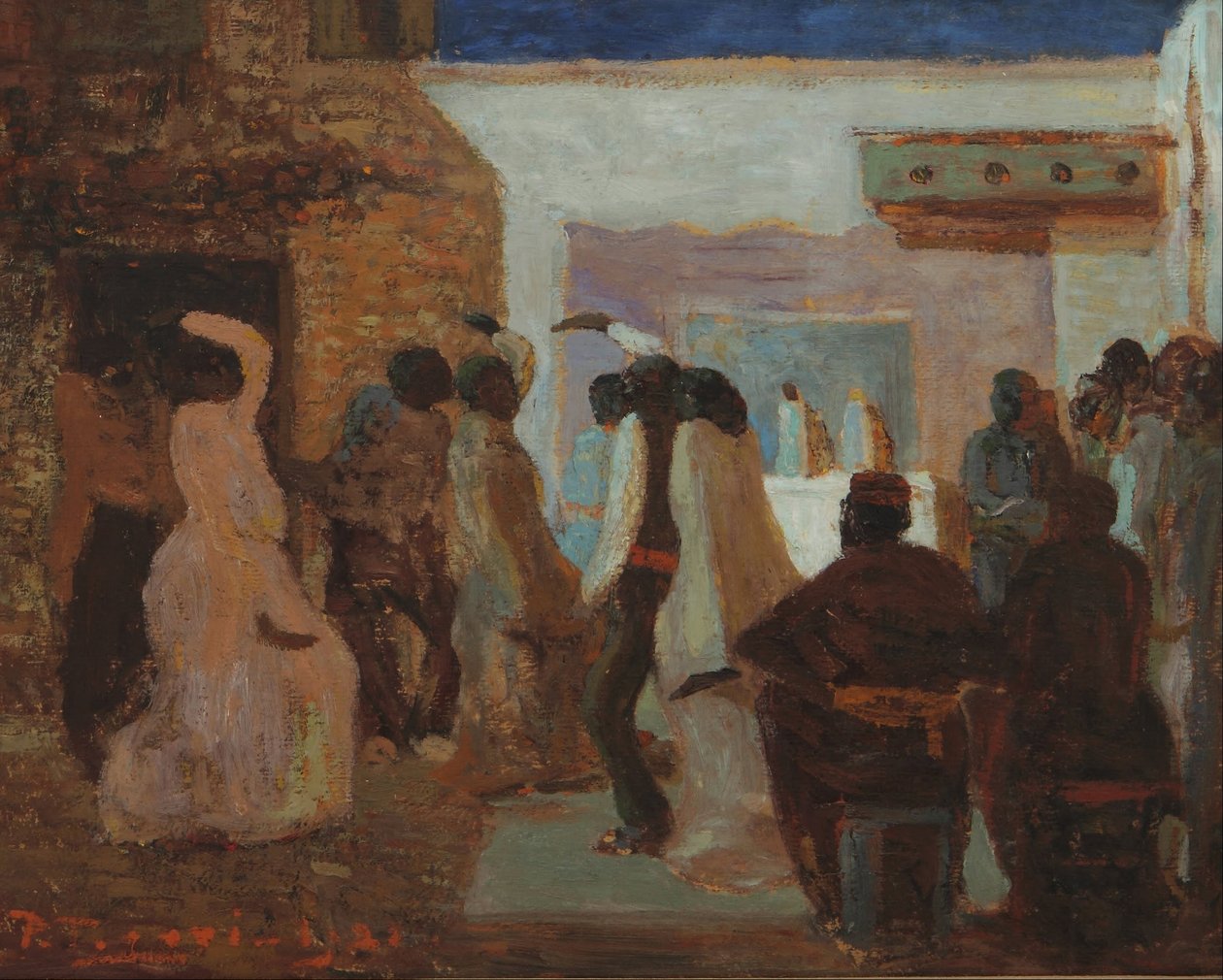 Candombe eller Candombe under månen av Pedro Figari