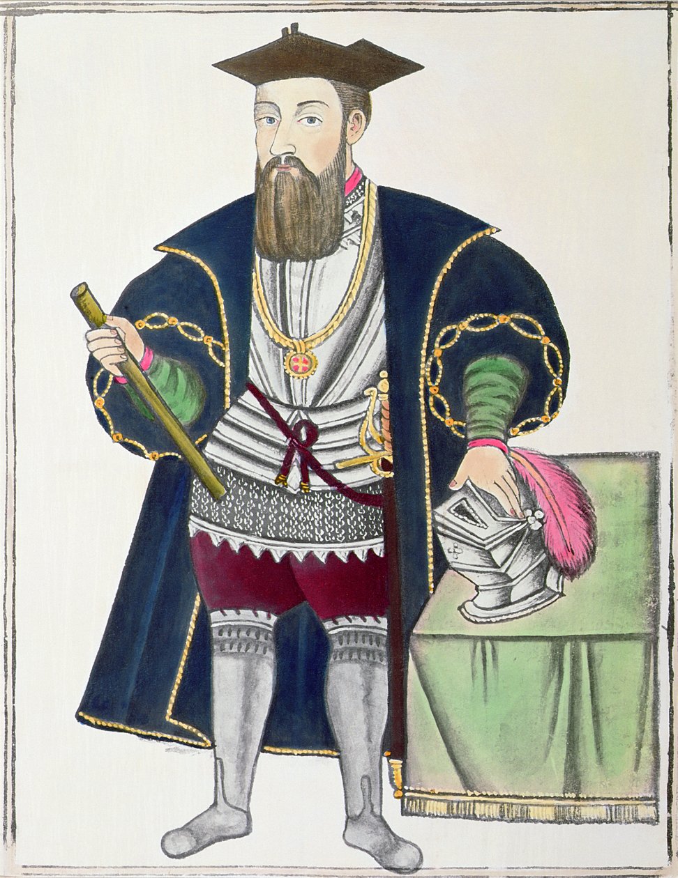 Portrett av Vasco de Gama (gouache på papir) av Pedro Barretto de Resende