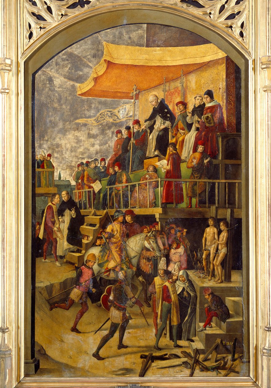 Inkvisisjon "" Autodafe presiderer av Saint Dominica de Guzman (1170-1221), grunnlegger av den dominikanske orden"" Maleri på tre av Pedro Berruguete (1450-1504) 1495 Søn. 1,54x0,92 m Madrid, Musee du Prado av Pedro Berruguete