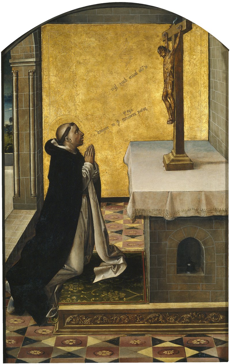 Saint Peter Martyr ved bønnen, 1493-1499 av Pedro Berruguete