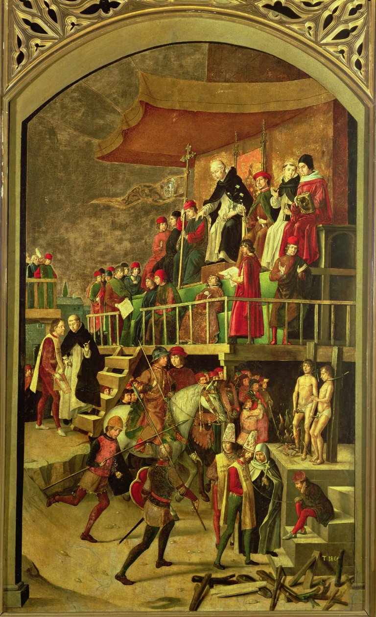 St. Dominic presiderer over brenningen av kjettere av Pedro Berruguete