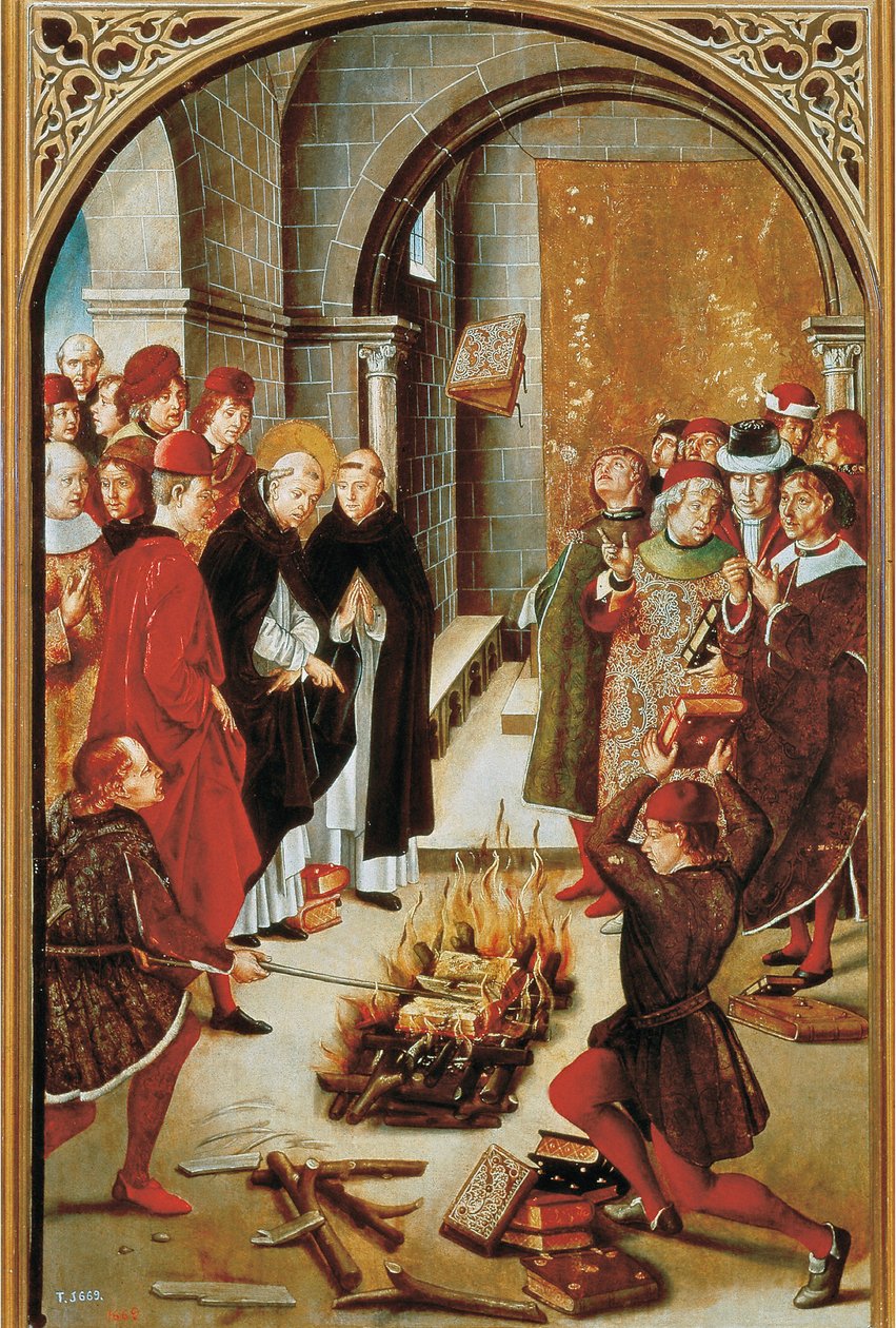 St Dominic and the Albigenses (olje på panel, ca. 1493-1499) av Pedro Berruguete